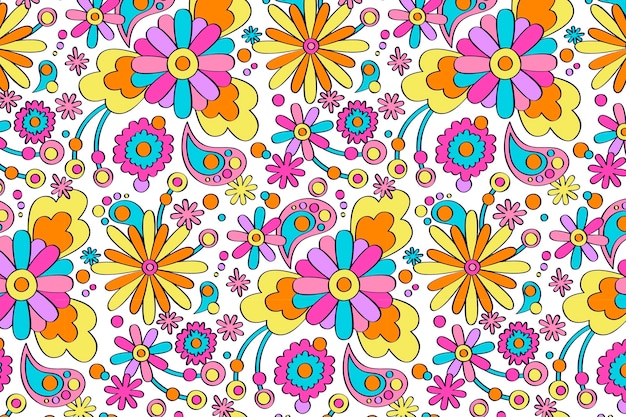 Free vector hand drawn groovy floral pattern