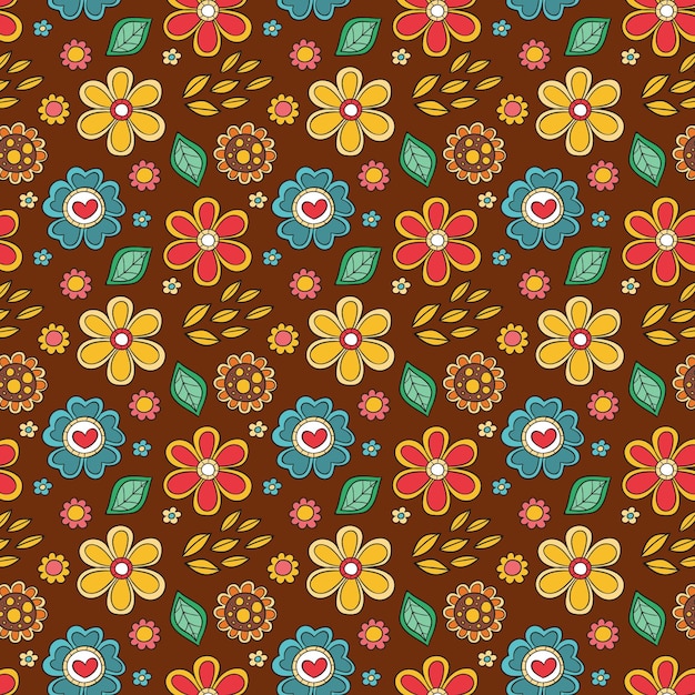 Hand drawn groovy floral pattern