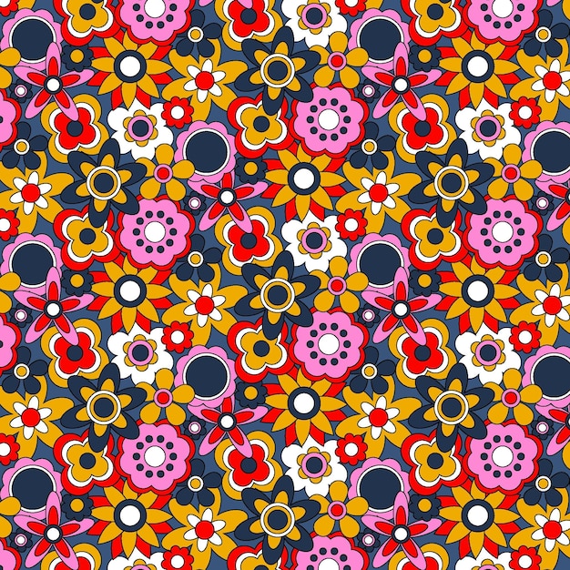 Hand drawn groovy floral pattern