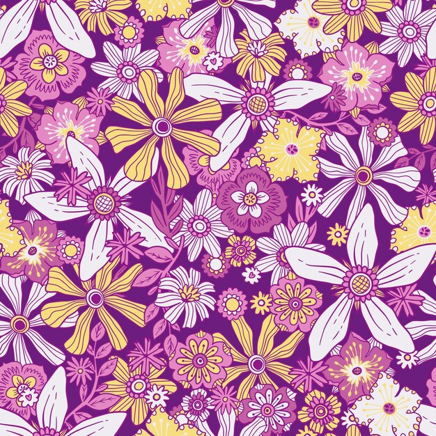 Hand drawn groovy floral pattern