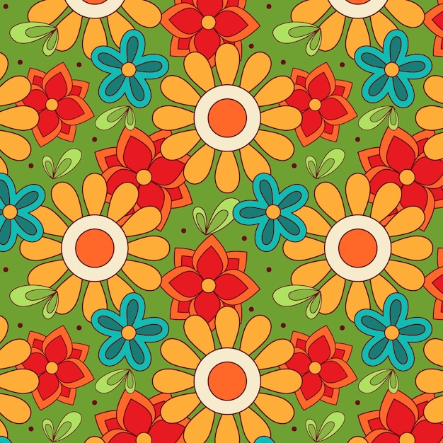 Free vector hand drawn groovy floral pattern