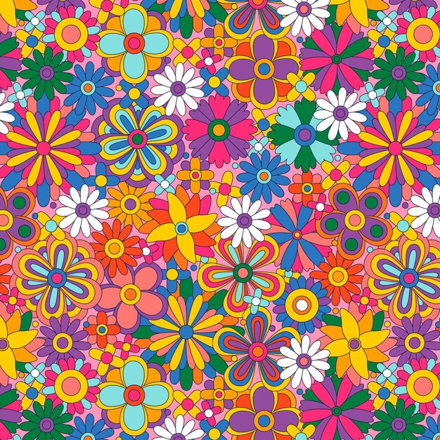 Hand-drawn groovy floral pattern