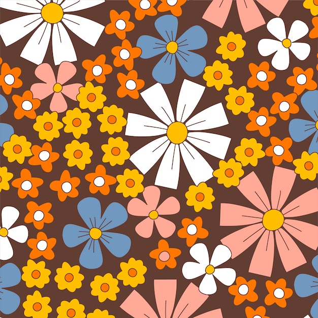 Free Vector hand drawn groovy flower pattern