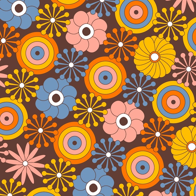 Free Vector hand drawn groovy flower pattern