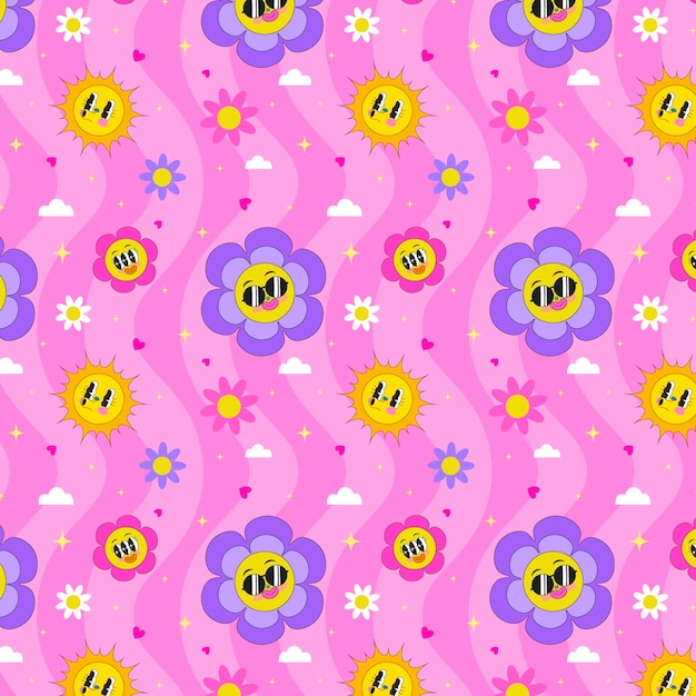 Free Vector hand drawn groovy flower pattern