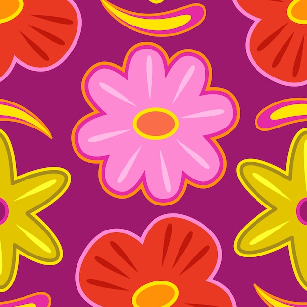 Free vector hand drawn groovy flower pattern