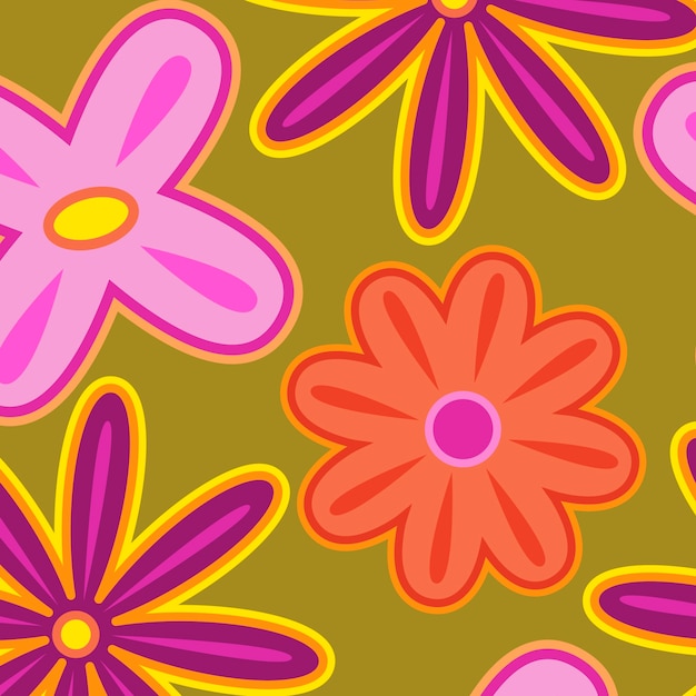 Free vector hand drawn groovy flower pattern