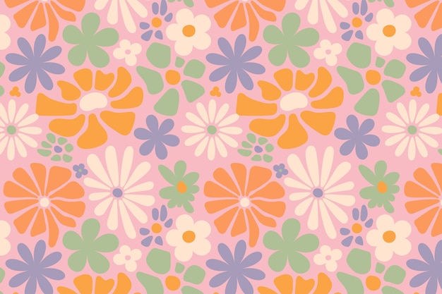 Hand drawn groovy flower pattern