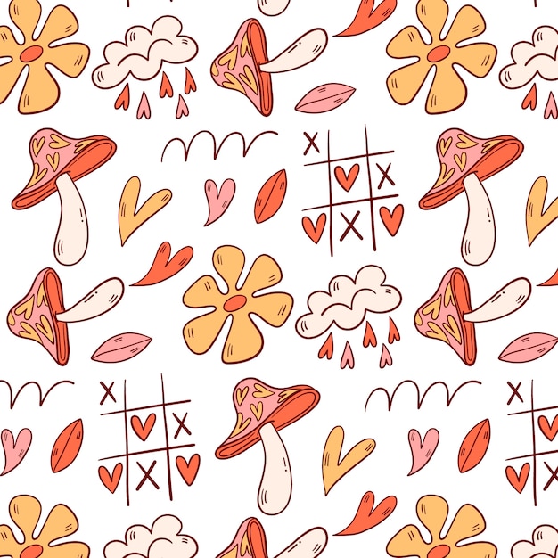 Hand drawn groovy love pattern