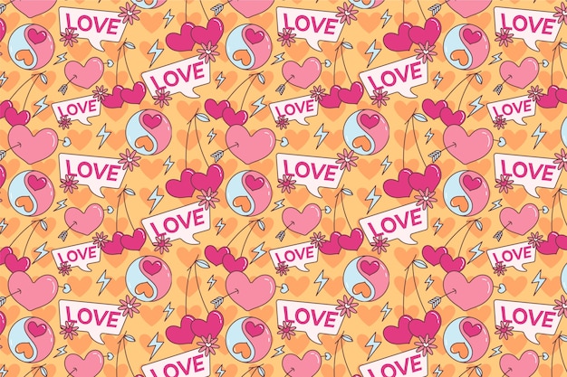 Free Vector hand drawn groovy love pattern