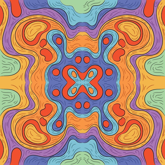 Hand drawn groovy psychedelic colorful pattern