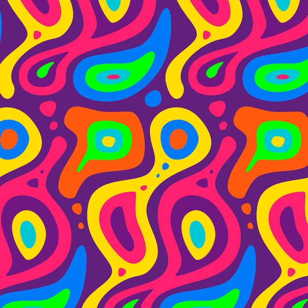 Hand drawn groovy psychedelic colorful pattern