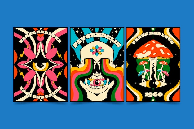 Free Vector hand drawn groovy psychedelic covers