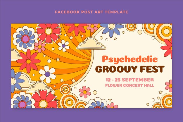 Hand drawn groovy psychedelic facebook post