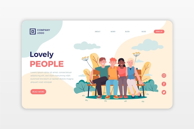 Hand drawn group of people landing page