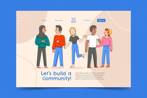 Hand drawn group of people landing page