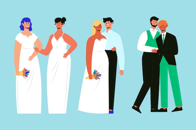 Hand drawn group of wedding couples