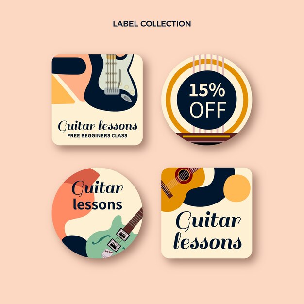 Hand drawn guitar lessons labels