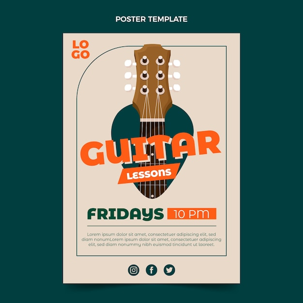 Free vector hand drawn guitar lessons poster template