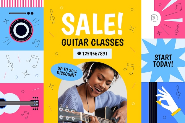 Hand drawn guitar lessons sale background