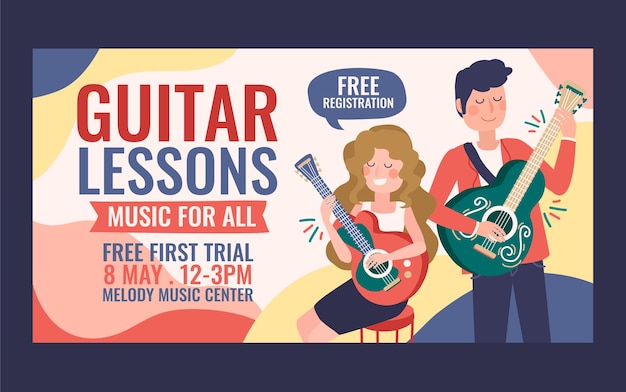 Hand drawn guitar lessons social media promo template