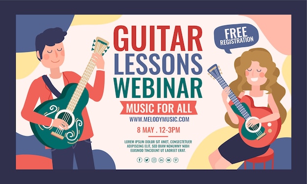 Free Vector hand drawn guitar lessons webinar template