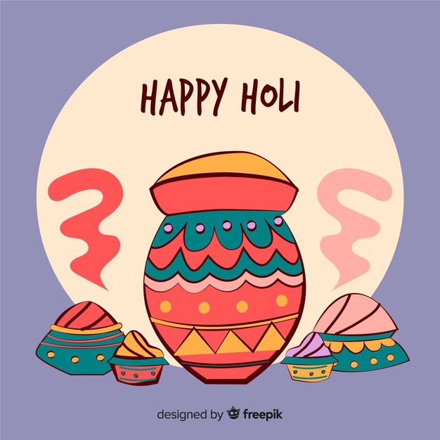 Hand drawn gulal pot holi festival background