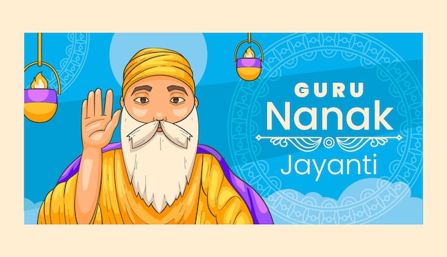 Hand drawn guru nanak gurpurab horizontal banner template