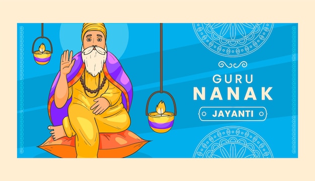 Hand drawn guru nanak gurpurab horizontal banner template