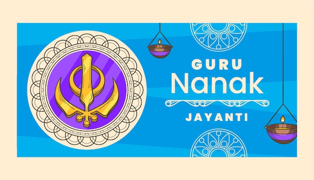 Free Vector hand drawn guru nanak gurpurab horizontal banner template