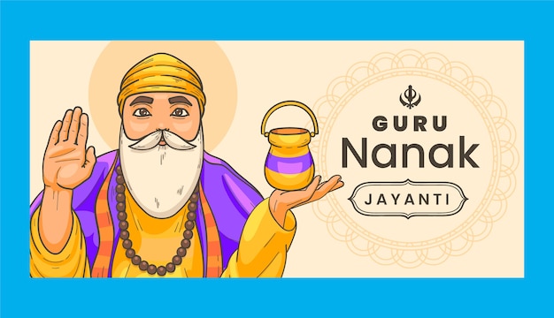 Free Vector hand drawn guru nanak gurpurab horizontal banner template