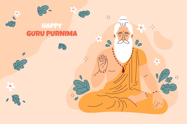 Free Vector hand drawn guru purnima background with bearded monk