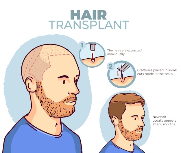 Hand drawn hair transplant infographic