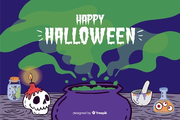 Hand drawn halloween background with toxic green steam