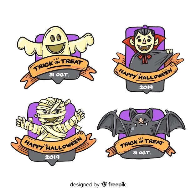 Free Vector hand drawn halloween badge collection