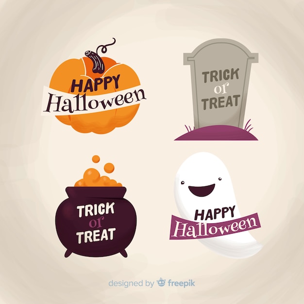 Free Vector hand drawn halloween badge collection