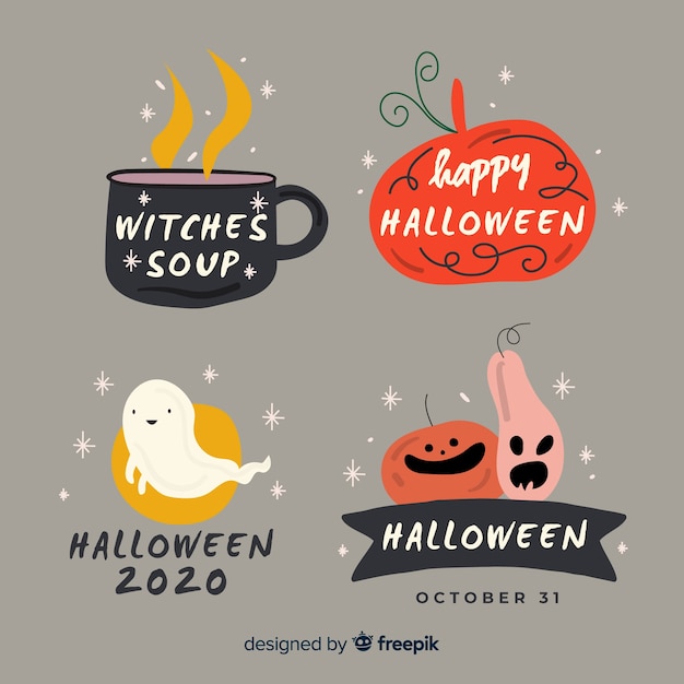 Free Vector hand drawn halloween badge collection