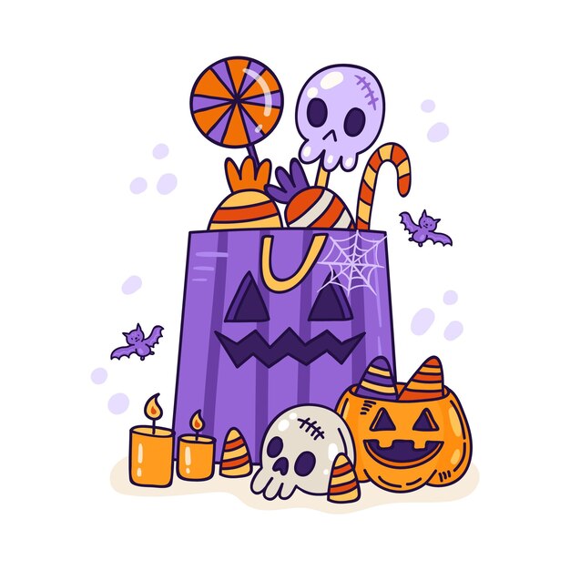 Hand drawn halloween bag illustration