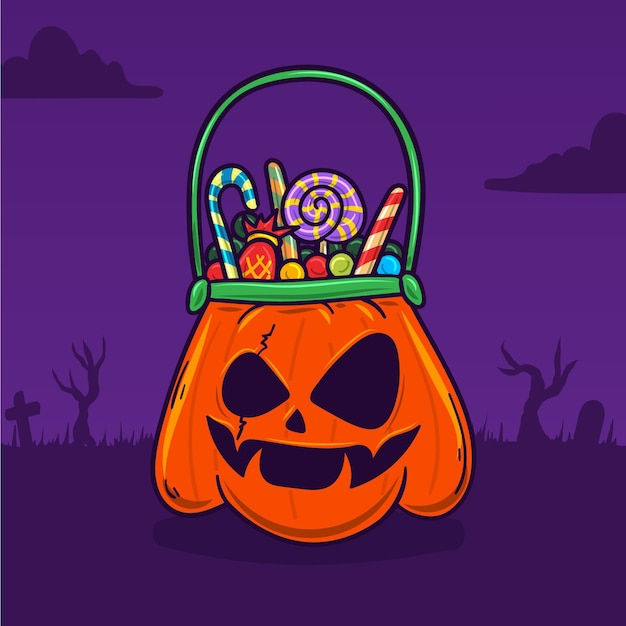 Hand drawn halloween bag illustration