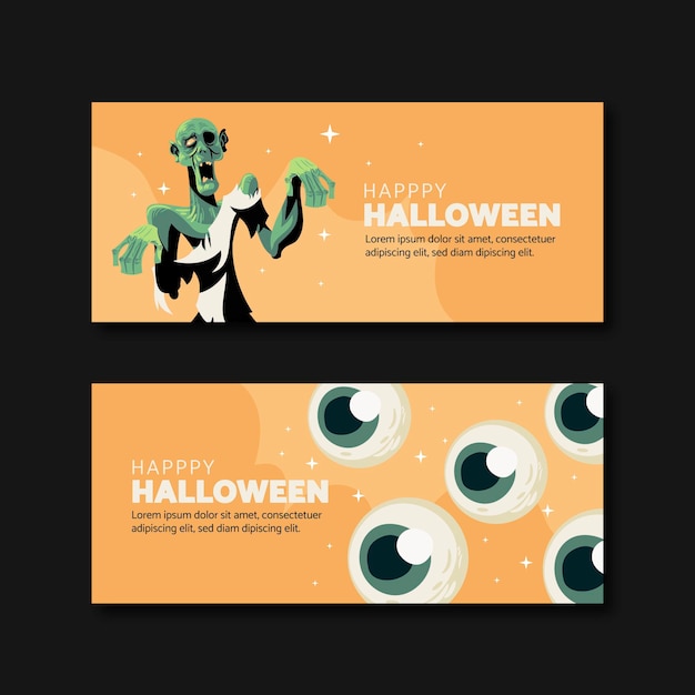 Free Vector hand drawn halloween banners set