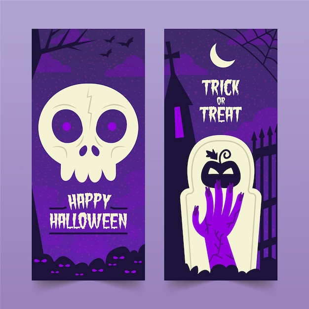 Free Vector hand-drawn halloween banners theme