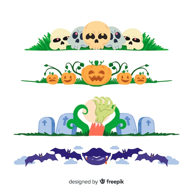 Hand drawn halloween border collection on white surface