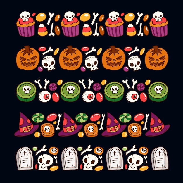 Hand drawn halloween border collection