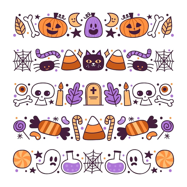 Free Vector hand drawn halloween border collection