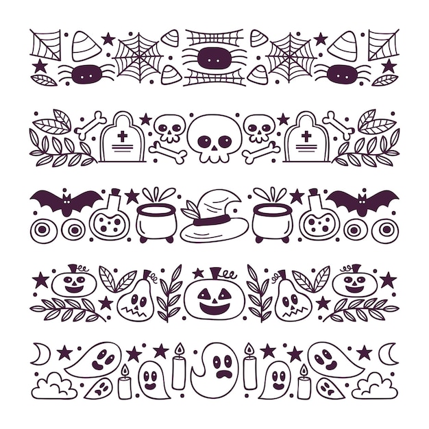 Free Vector hand drawn halloween border collection