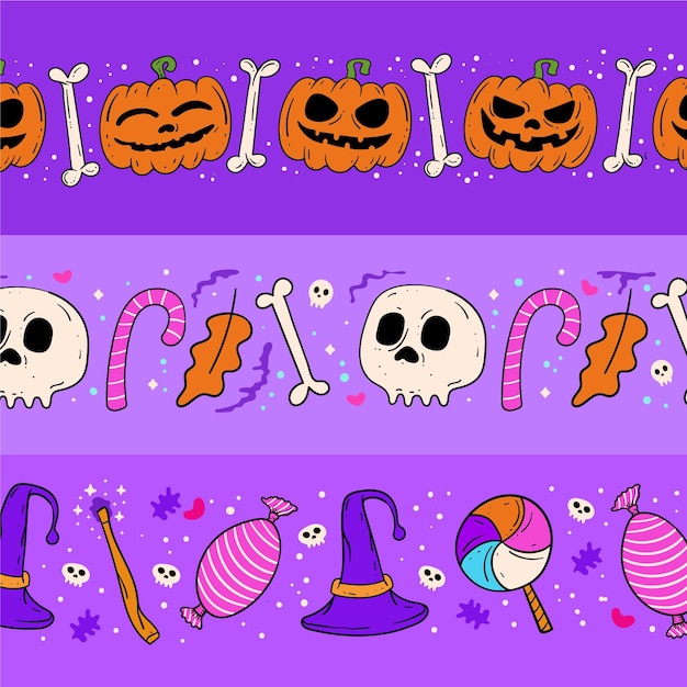 Free Vector hand drawn halloween borders collection