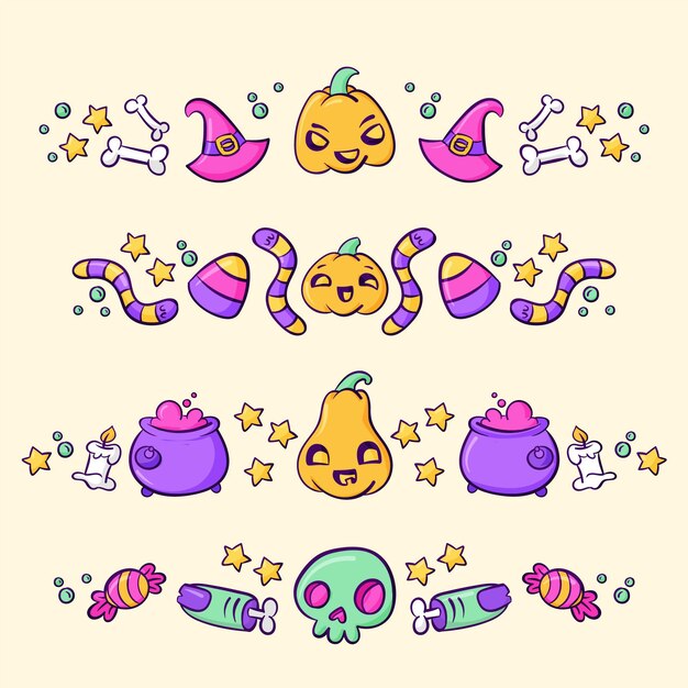 Hand drawn halloween borders collection