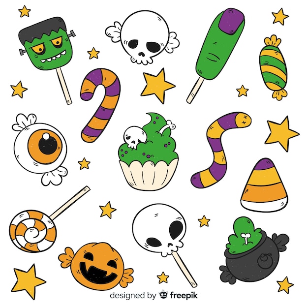 Hand drawn halloween candy collection