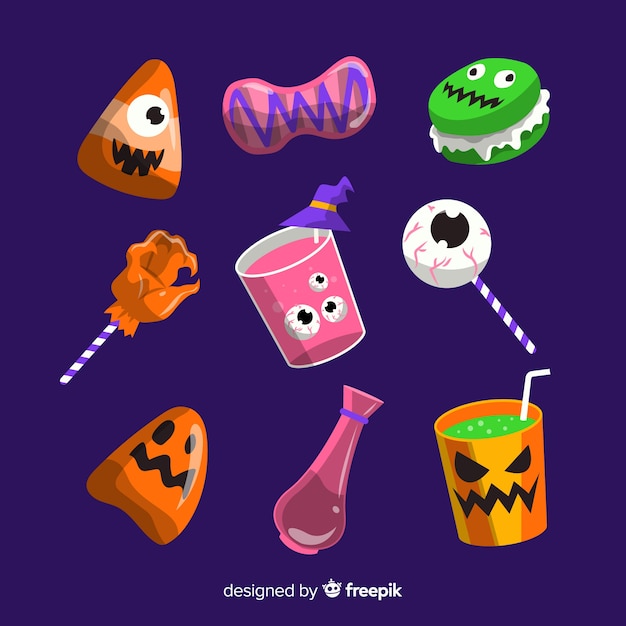 Free Vector hand drawn halloween candy collection