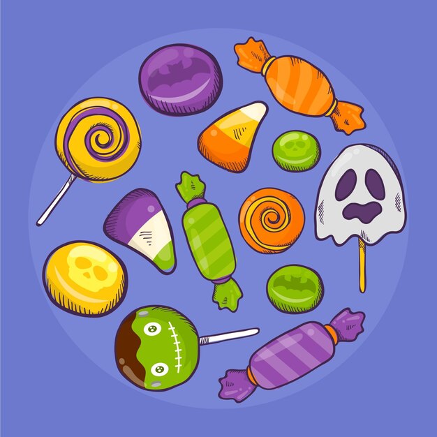 Hand drawn halloween candy collection